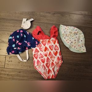 Toddler swim suit & hats